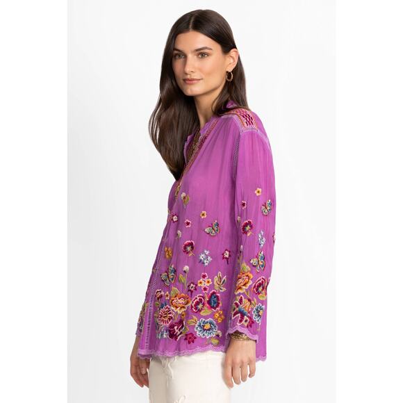 Johnny Was Women's Embellished Maude Blouse Long Sleeve Purple Size PXL NWT - Picture 2 of 12